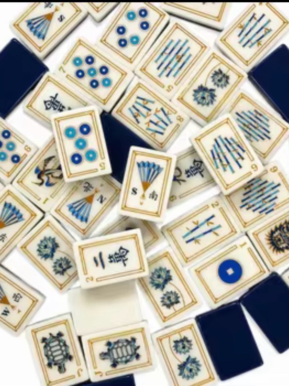 NEW! Layered acrylic American Mahjong Tiles Set 160 Tiles Blue tortoise  gold